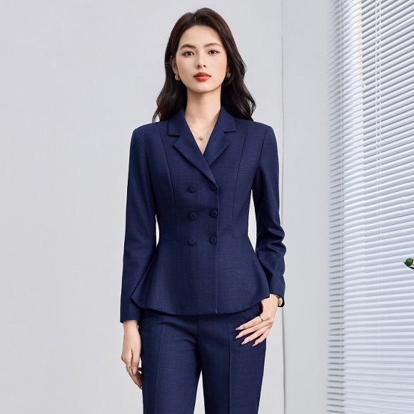 双排扣灰色职业装女春秋时尚气质前台酒店工作服西装制服套装套裤
