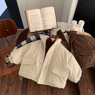 韩系儿童棉服绒加厚男童兔毛绒外套女童保暖棉衣冬装加厚棉袄夹克