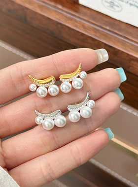 Y家原创流光月牙微笑耳钉小众OL简约设计感小众百搭耳饰女新款