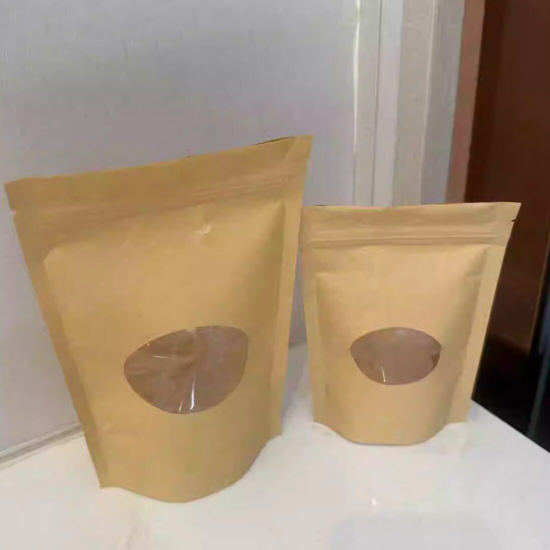 牛皮纸开圆窗袋茶叶干果食品包装袋小号纸袋子定制印刷LOGO包邮