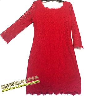 美国DVF Zarita一字领V后背蕾丝连衣裙 防伪标 上海现货