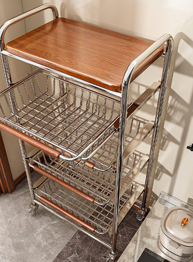 中古风厨房小推车置物架多层果蔬菜篮零食多功能抽拉式可移动收纳