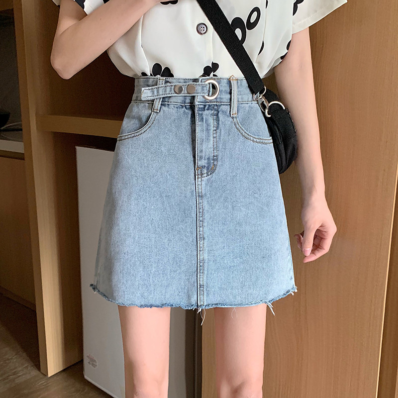 夏季韩版复古chic浅色高腰A字裙撕边牛仔裙短裙修身显瘦半身裙女|msdalam kategori Butik wanita / wanita, skirt - dari Buy2taobao.com untuk memberikan perkhidmatan ejen Taobao profesional membeli
