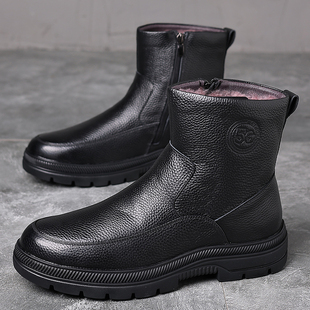 真皮羊毛加厚保暖皮毛一体棉皮鞋 男士 高帮加绒雪地棉靴子 棉鞋 冬季