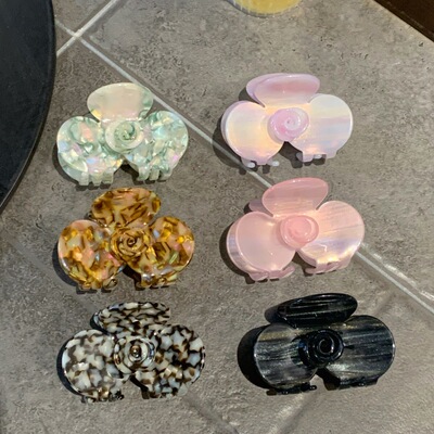 醋酸含包扣发夹气质甜美玫瑰花朵鲨鱼夹中号半扎发卡发夹发饰新款