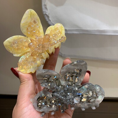 重工水晶流光蝴蝶翼设计9cm高级感轻奢醋酸鲨鱼抓夹盘发发夹发饰