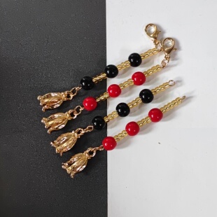 40-36号 金+黑红色米珠流苏吊坠古风汉服旗袍发簪流苏坠子DIY材料