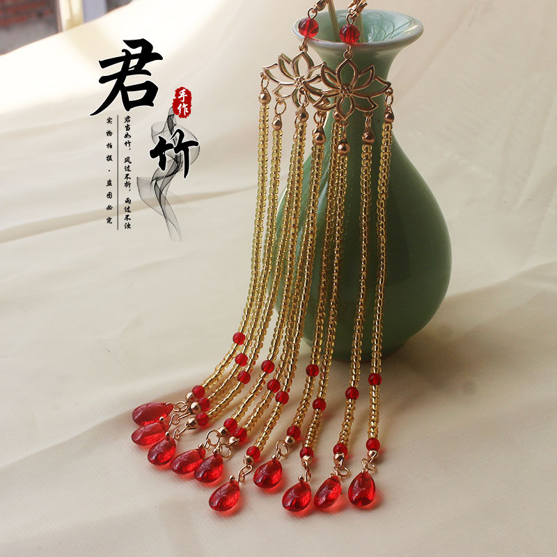 君竹手作 28#金色米珠合金莲花款仿珍珠流苏成品活扣可拆卸流苏