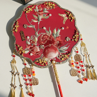 双面团扇新娘结婚礼出嫁高级感喜扇成品秀禾服中式扇子刺绣材料包