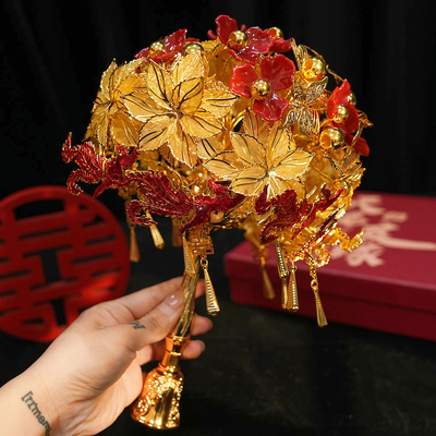 diy材料包黄金色新娘捧花手拿花成品结婚婚纱珠宝珍珠权杖手捧花