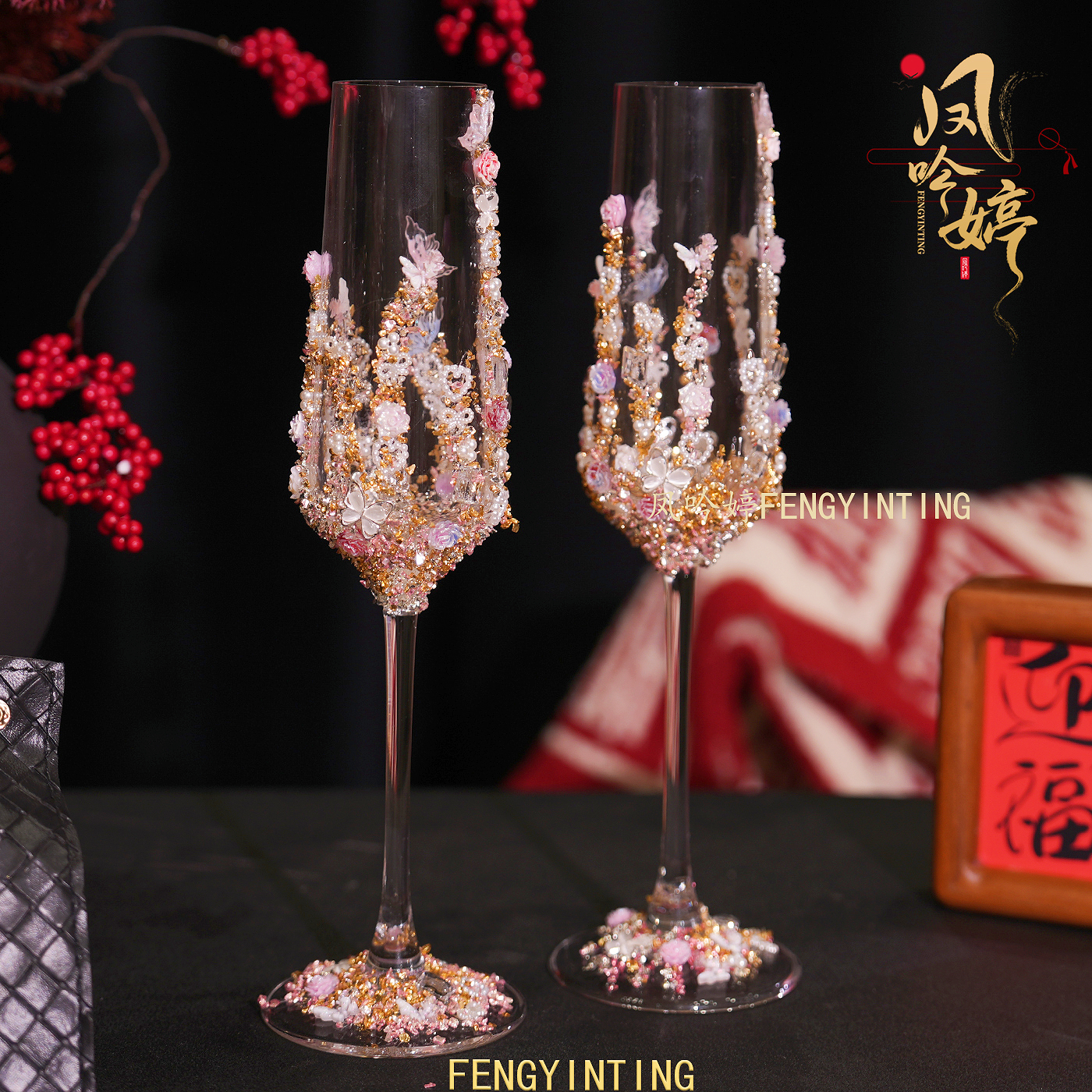水晶高脚情侣对杯钻红酒杯礼盒闺蜜香槟杯朋友带送礼生日结婚礼物