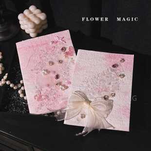 新中式 小清新婚礼粉色蝴蝶结誓言卡新郎新娘致词宣言宣誓本誓词卡