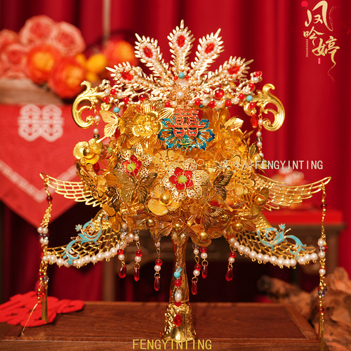 凤凰手捧花新款金色材料包中式婚礼新娘秀禾服权杖送闺蜜结婚礼物