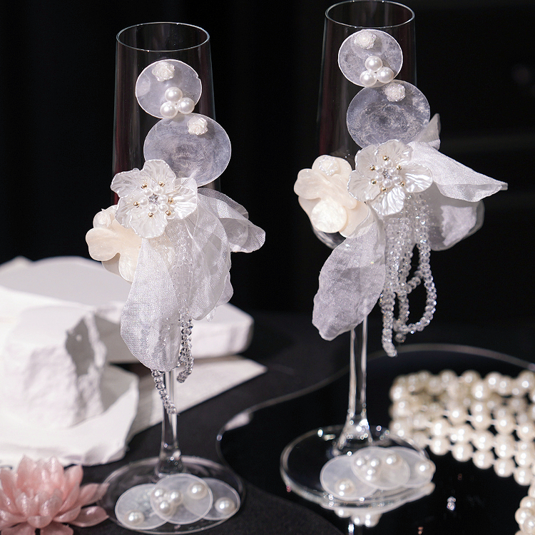 凤吟婷原创结婚敬酒杯diy一对高脚杯材料包高级手工新娘结婚礼物