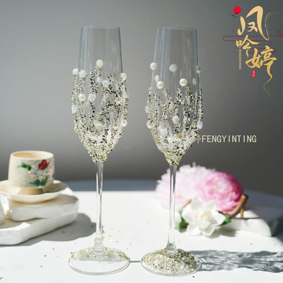 新婚礼物送新人闺蜜结婚实用手工diy材料包敬酒杯一对高脚杯成品