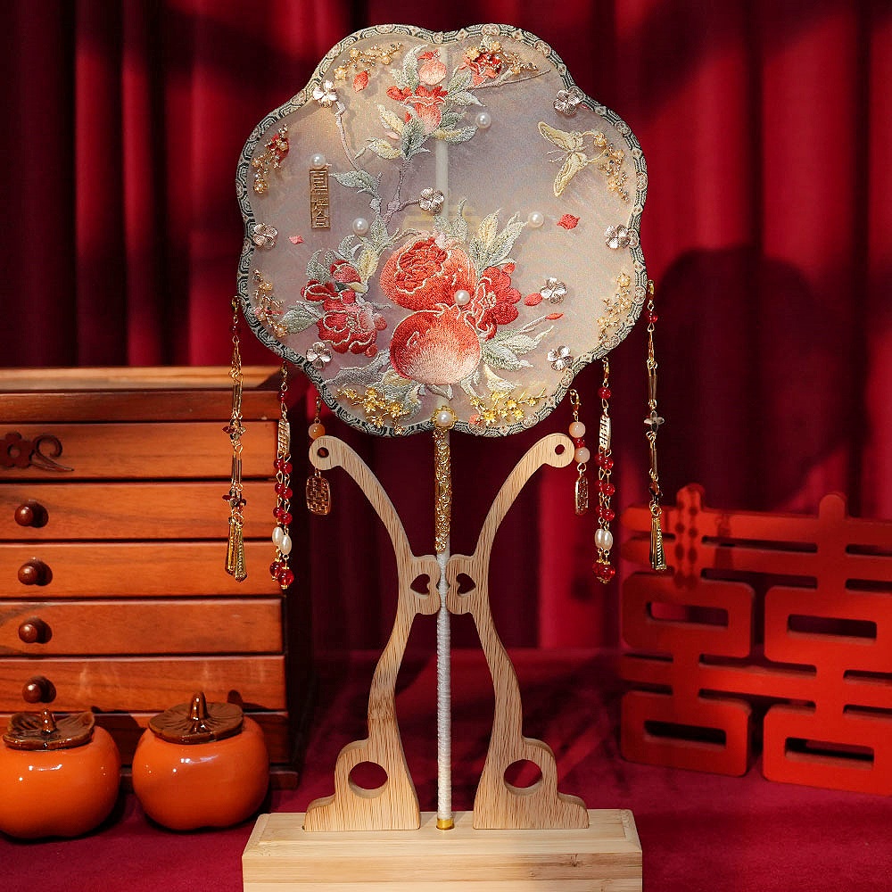 凤吟婷古风凤凰刺绣团扇新娘结婚手捧花秀禾喜扇diy材料包成品