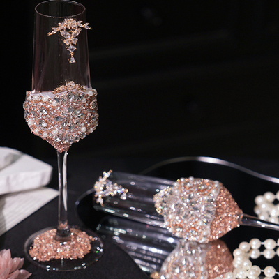 敬酒杯diy材料包结婚一对碎钻香槟杯手工超闪高脚杯新婚订婚礼物