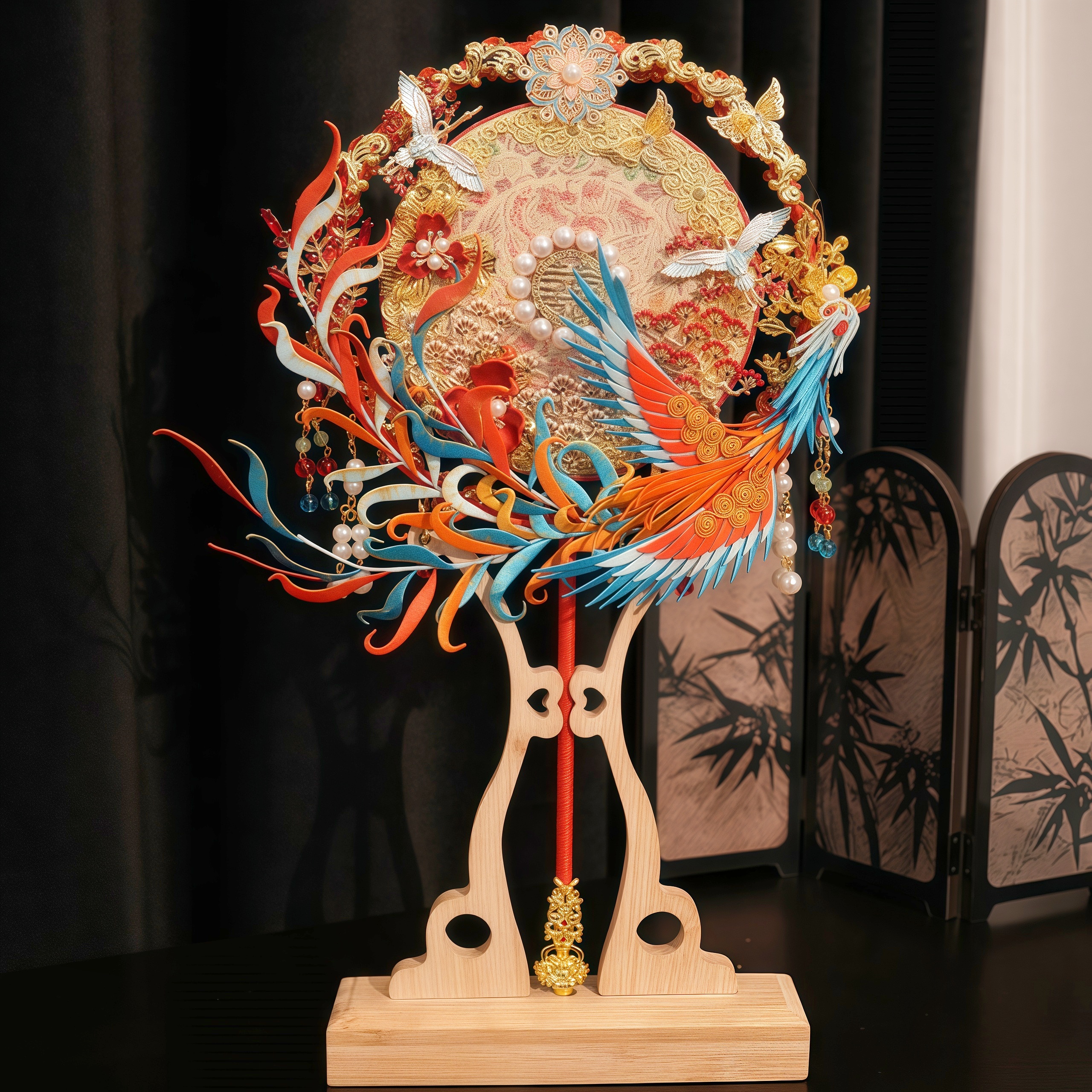 凤凰缠花团扇新娘结婚diy材料婚礼双面高级扇子手工秀禾喜扇成品
