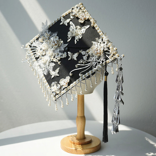 学士帽手工diy成品定制毕业博士硕士大学位帽儿童幼儿园簪花装饰