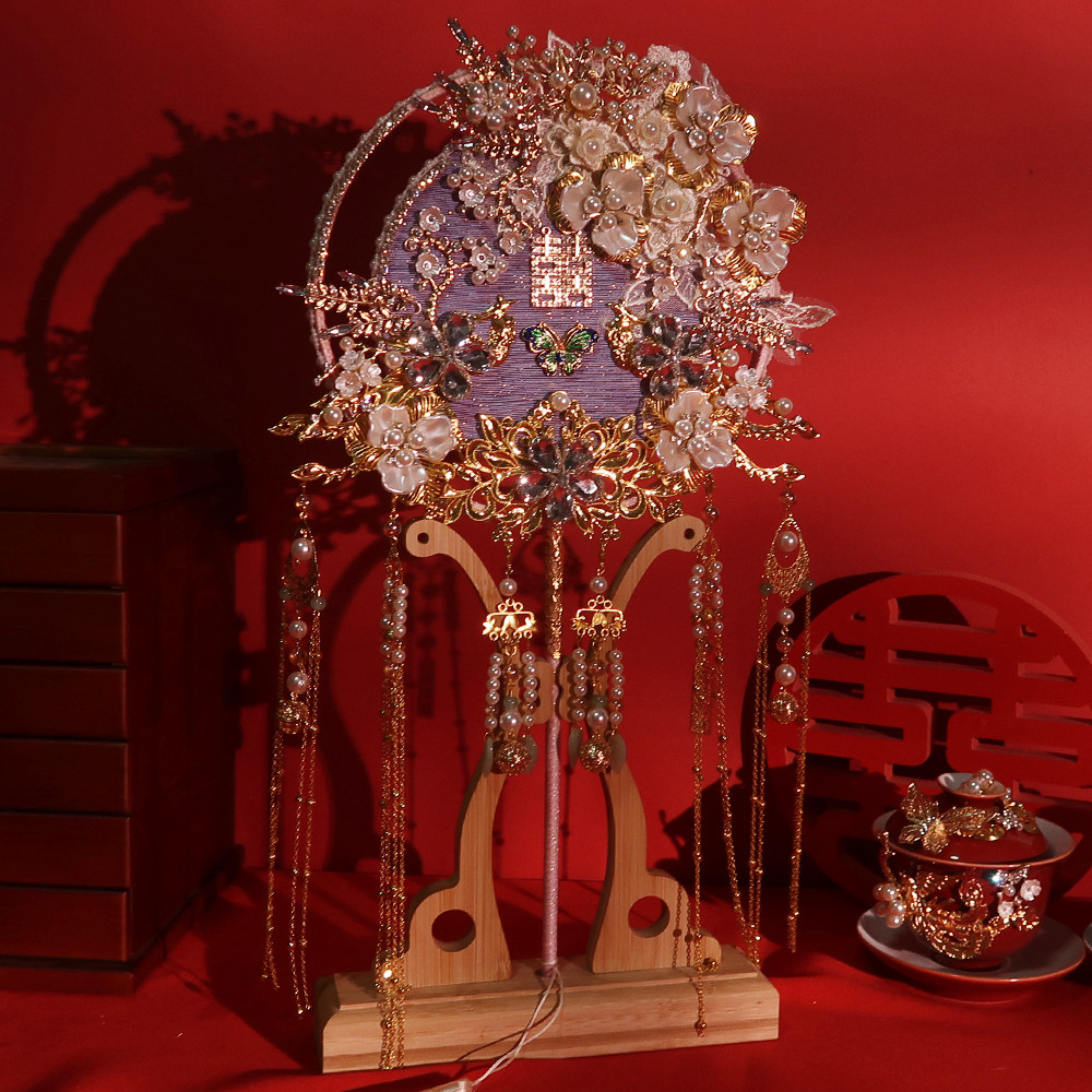 紫色团扇新娘结婚diy材料包手工喜扇秀禾服生日婚礼高级感扇子,家居饰品,工艺扇/团扇/喜扇/折扇,淘宝优惠券,粉丝福利购,淘宝优惠卷