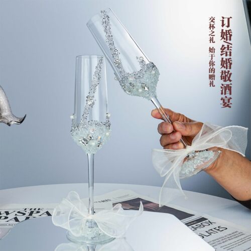 新中式敬酒杯一对结婚订婚礼物香槟杯手工diy材料包礼盒新娘杯子