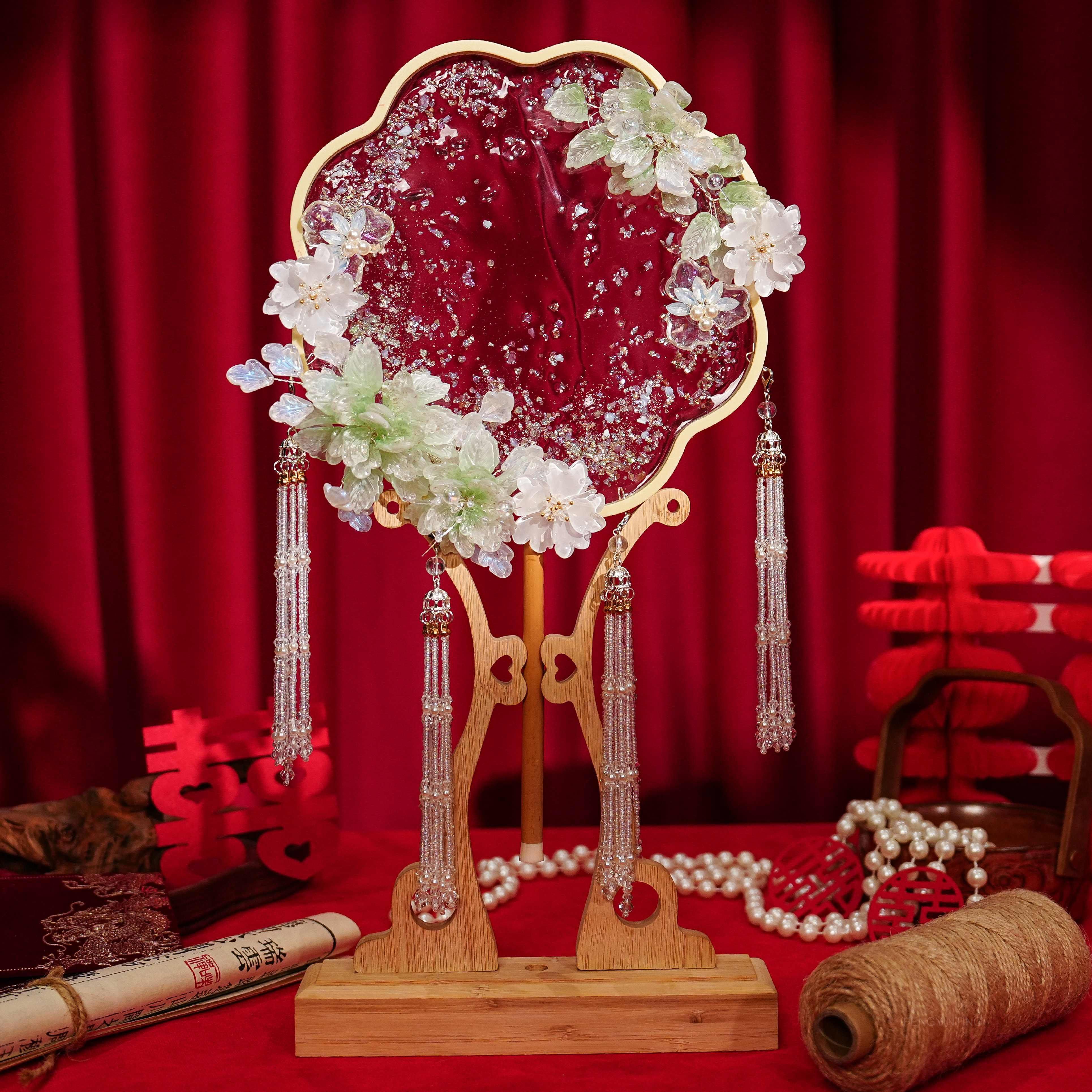 结婚新娘团扇琉璃花古风水扇成品中式婚礼秀禾手工喜扇diy材料包,家居饰品,工艺扇/团扇/喜扇/折扇,淘宝优惠券,粉丝福利购,淘宝优惠卷