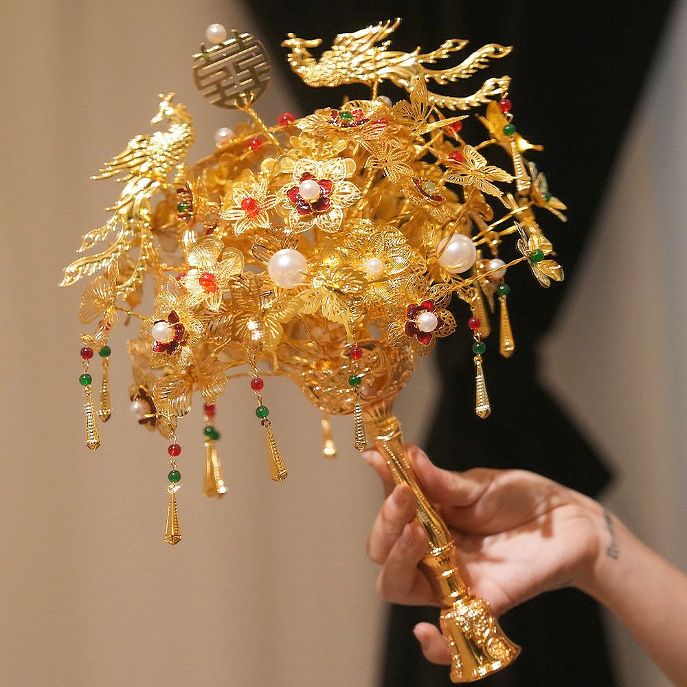 黄金色手捧花新娘结婚diy材料包中式婚礼秀禾晨袍高级感手工礼物