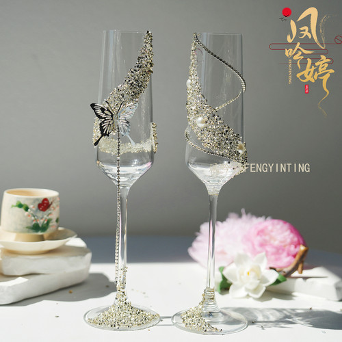 碎钻结婚敬酒杯diy一对高脚杯材料包高级手工新娘礼物结婚礼物