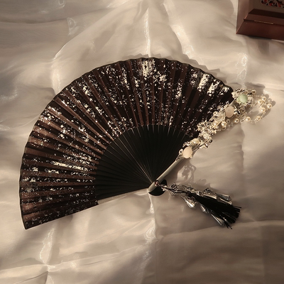 手工黑色洒金折扇影道具扇子