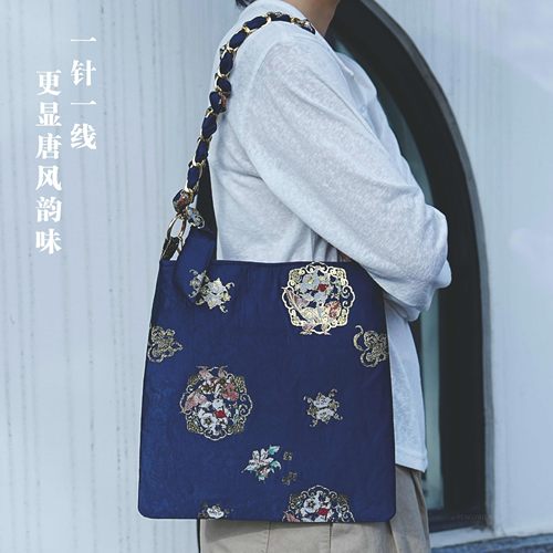 国风文艺旗袍包包2025新款提花手提包女汉服新中式仙女布包百搭新