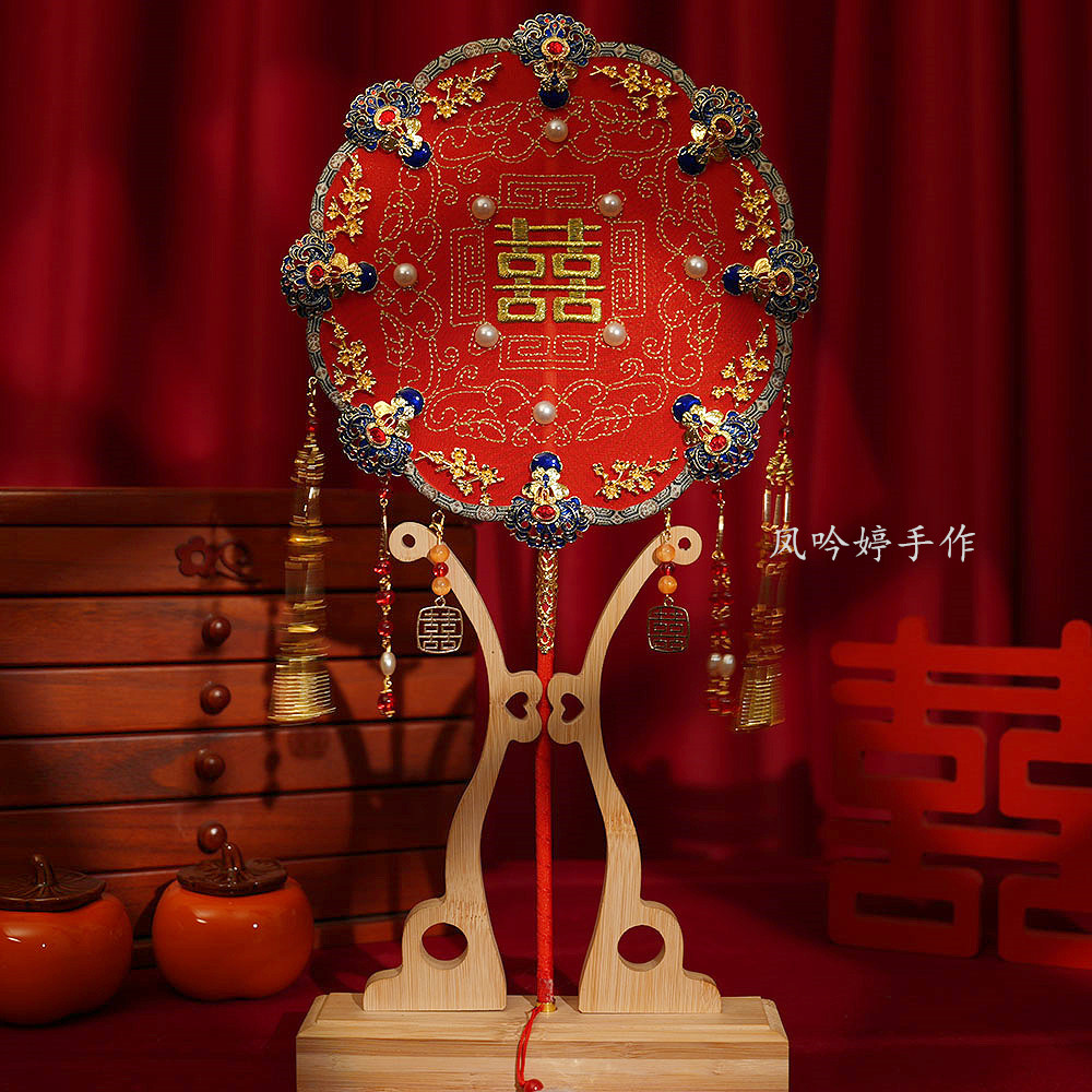 凤吟婷 团扇新娘结婚高级秀禾团扇材料包diy成品礼盒出嫁手捧花