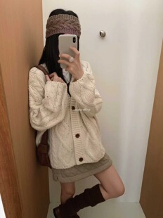 v领麻花外套羊毛不易起球粗线手打感自带韩系标高级色系上身绝美