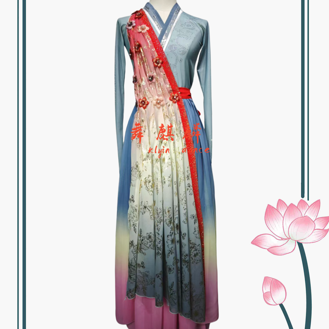 新款古典舞桃花笺舞蹈演出服独舞表演服女艺考剧目大裙摆飘逸定制