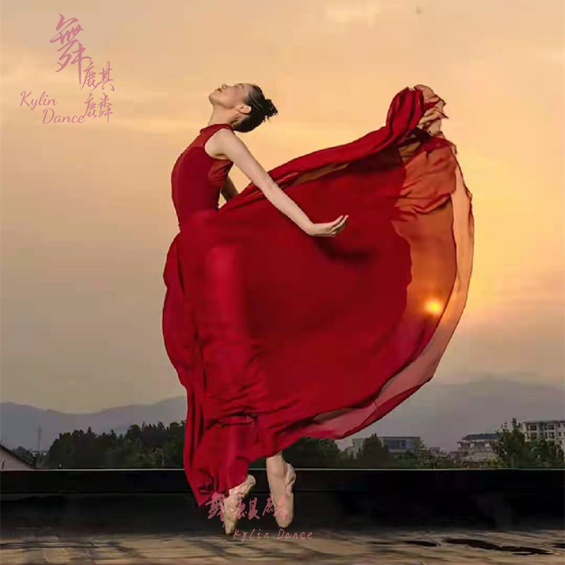 红色大裙摆露背无袖款艺考演出服图片
