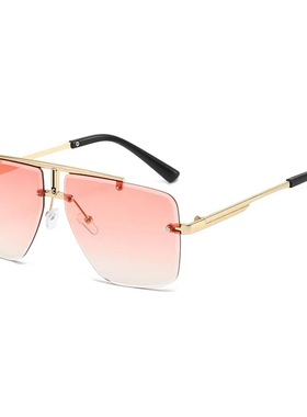 2023新品男双梁无框墨镜圆脸