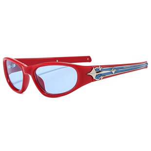 2024新款 复古欧美运动流星镜腿太阳眼镜模特走秀高级感墨镜ins风