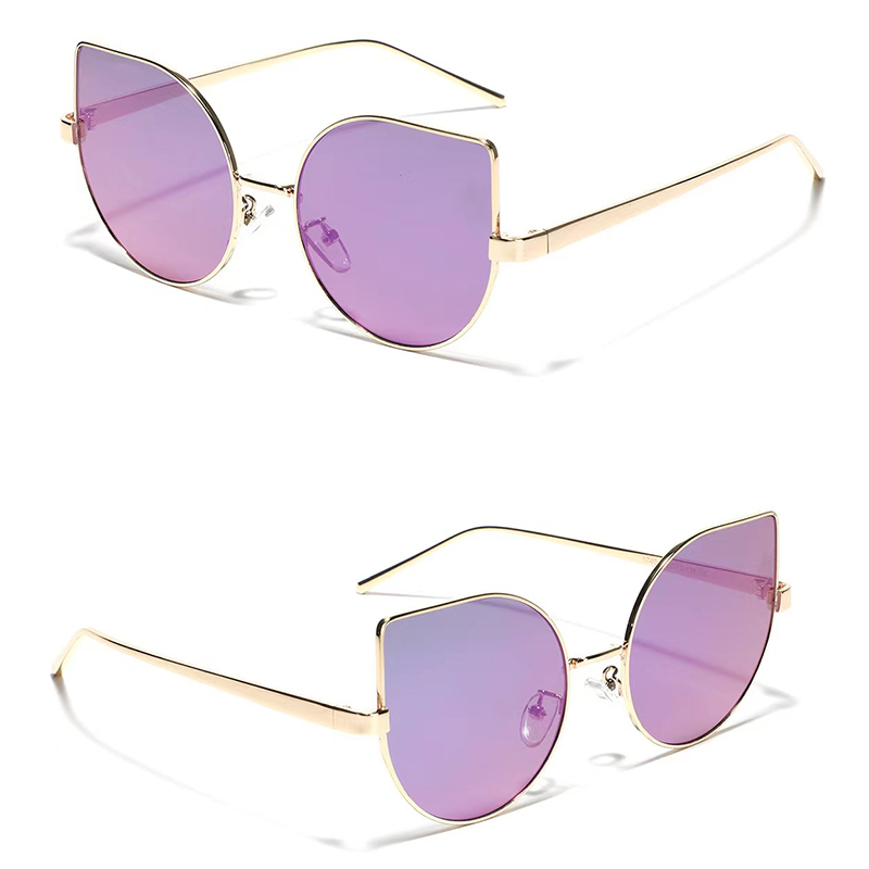 简约眼镜金属猫眼欧美流行紫色墨镜防晒跨境优雅太阳镜sunglasses