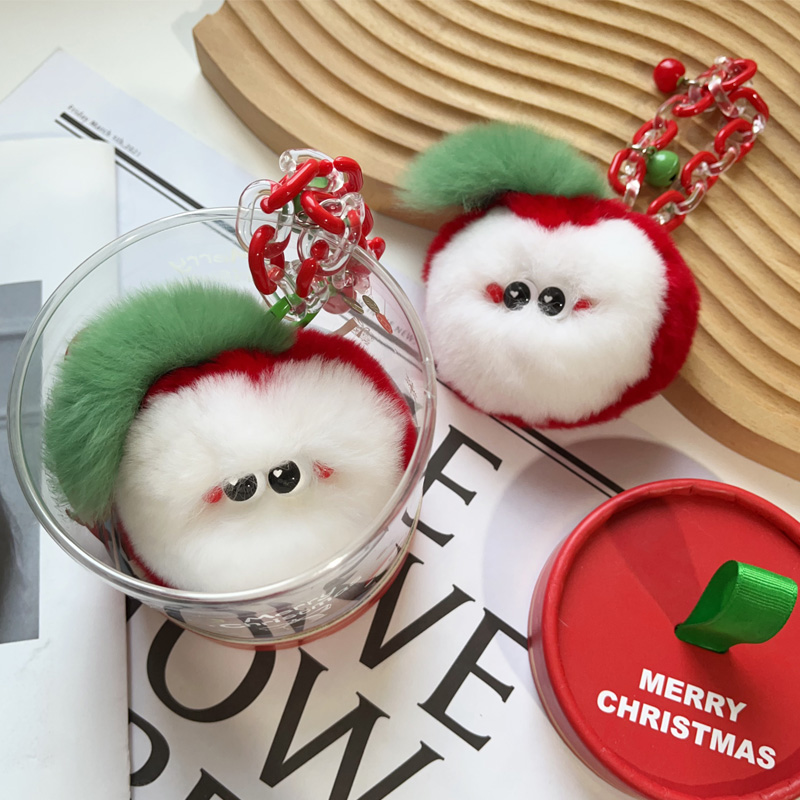 圣诞礼物獭兔毛可爱苹果挂件
