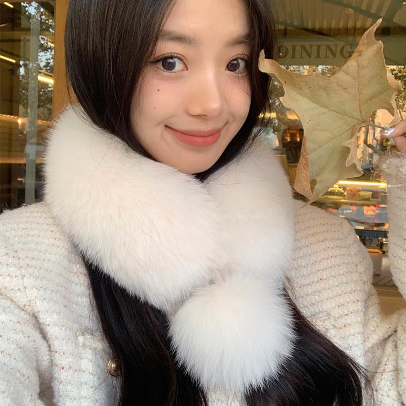 可脱卸大毛球磁吸双面狐狸毛围巾
