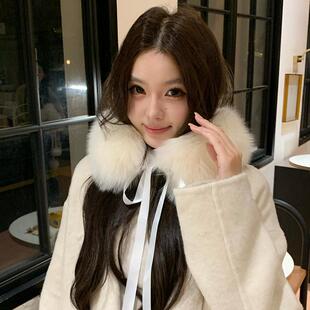 韩版新狐狸毛围巾女秋冬百搭短款丝带可爱氛围感皮草毛毛围脖气质