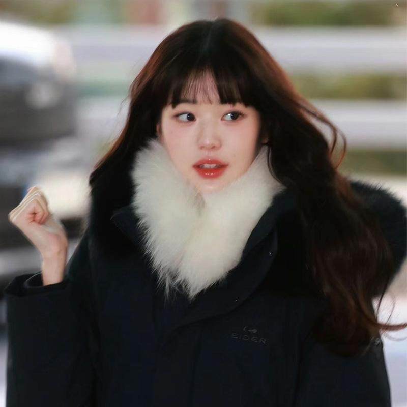 张元英同款白色毛毛围脖女秋冬狐狸毛皮草高级保暖毛领子真毛围巾