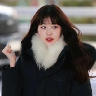 张元 白色毛毛围脖女秋冬狐狸毛皮草高级保暖毛领子真毛围巾 英同款