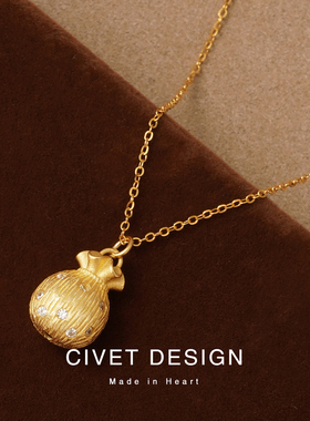 拉丝好运小福袋S925纯银项链女新中式气质百搭高级感轻奢独特小众