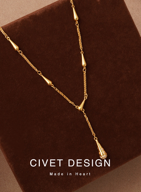 瑞秋小蛮腰水滴沙漏纯银项链女款气质轻奢复古小众金色中古高级感