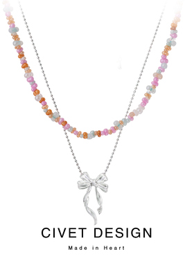 小众彩色串珠蝴蝶结飘带项链少女夏日甜美简约百搭叠戴气质锁骨链