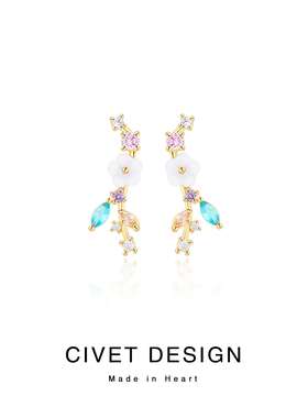 日韩森系花朵耳环简约镶钻轻奢高级感耳钉精致气质温柔百搭耳夹女