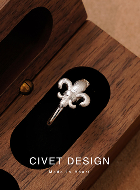 拉丝中古鸢尾花纯银戒指女小众高级感复古宫廷风尾戒气质百搭简约