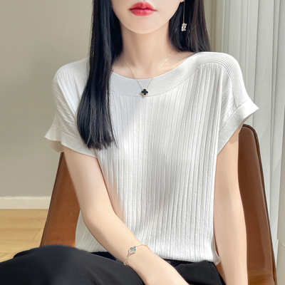 2025夏装新款冰丝短袖女士T恤宽松短款薄款高级天丝针织上衣小衫
