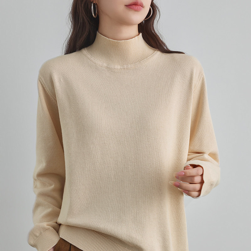 2026半高领针织打底衫女全棉线百搭长袖上衣秋冬亲肤纯棉内搭毛衣,女装/女士精品,毛针织衫,淘宝优惠券,粉丝福利购,淘宝优惠卷