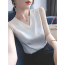 内搭t恤 上衣西装 白色真丝吊带背心女桑蚕丝醋酸缎面V领无袖 打底衫
